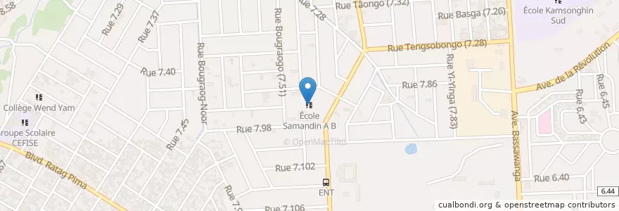 Mapa de ubicacion de École Samandin A B en ブルキナファソ, Centre, Kadiogo, ワガドゥグー.