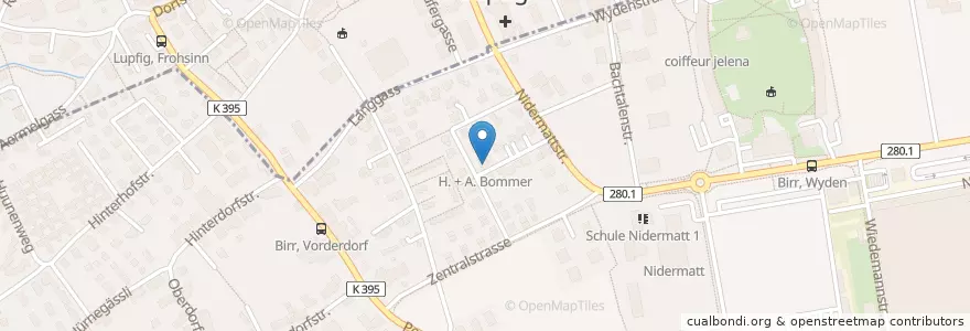 Mapa de ubicacion de H. + A. Bommer en Svizzera, Argovia, Bezirk Brugg, Lupfig, Birr.