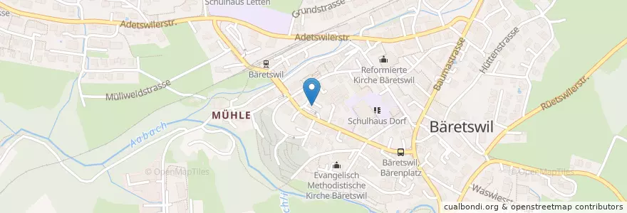 Mapa de ubicacion de Dr. med. dent. Erik Müller en Schweiz/Suisse/Svizzera/Svizra, Zürich, Bezirk Hinwil, Bäretswil.