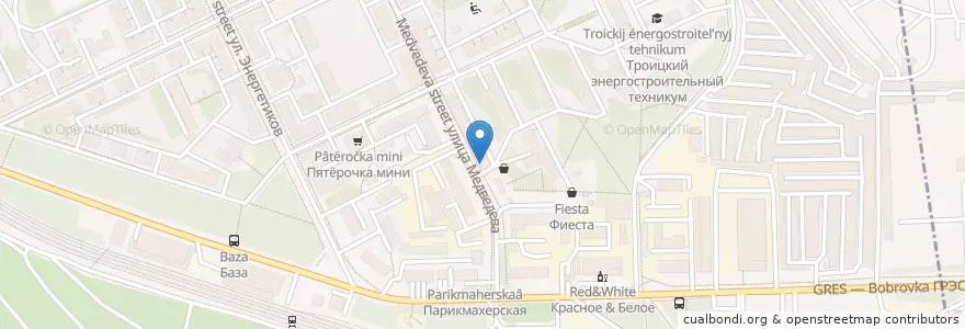 Mapa de ubicacion de Аптечный пункт №189 «Областной аптечный склад» en Russie, District Fédéral De L'Oural, Oblast De Tcheliabinsk, Троицкий Городской Округ.
