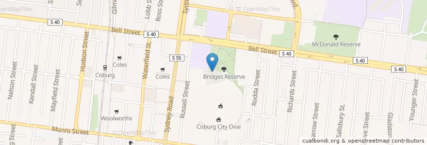 Mapa de ubicacion de Bridges Cafe en أستراليا, ولاية فيكتوريا, City Of Moreland.