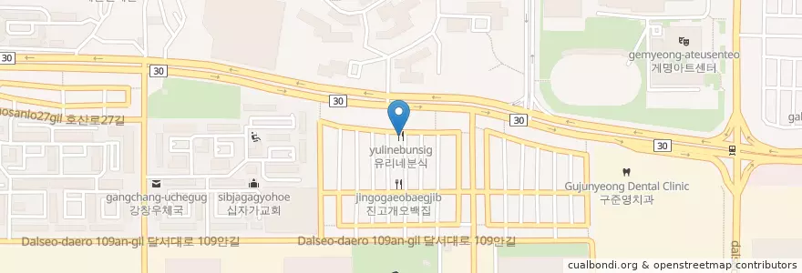 Mapa de ubicacion de 유리네분식 en Corea Del Sur, Daegu, 달서구, 신당동.