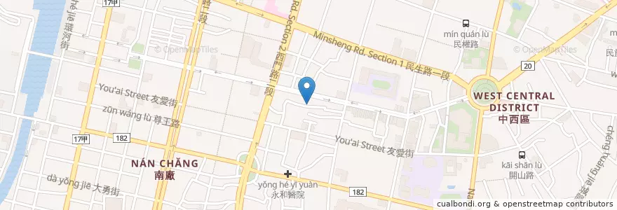Mapa de ubicacion de 雙全紅茶 en Taiwan, Tainan, 中西區.