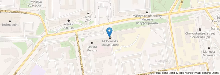 Mapa de ubicacion de Макдоналдс en Rusland, Уральский Федеральный Округ, Свердловская Область, Городской Округ Екатеринбург.