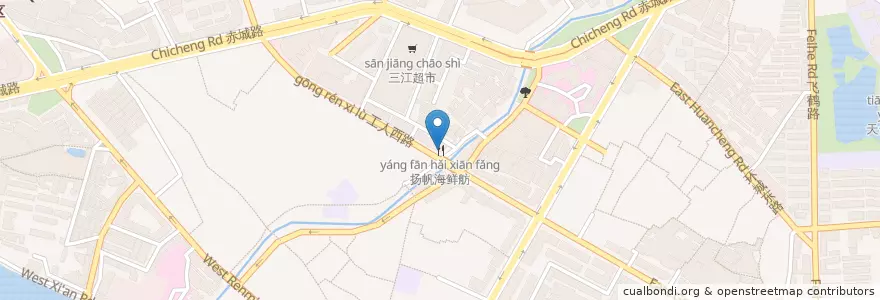 Mapa de ubicacion de 扬帆海鲜舫 en الصين, تشيجيانغ, تاي زهو, 天台县.