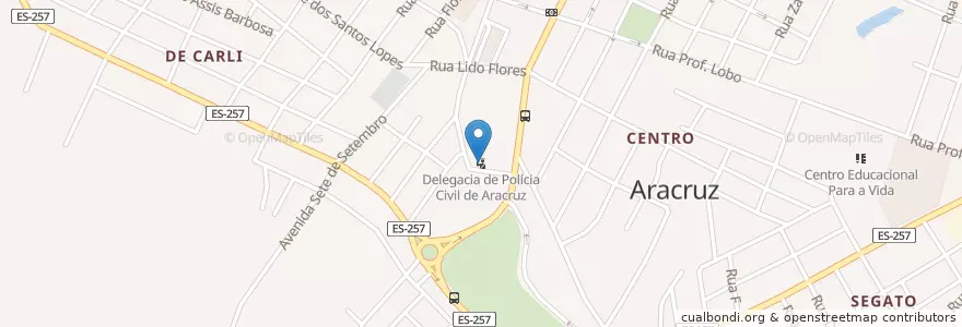 Mapa de ubicacion de Delegacia de Polícia Civil de Aracruz en البَرَازِيل, المنطقة الجنوبية الشرقية, إسبيريتو سانتو, Microrregião Linhares, Região Geográfica Intermediária De São Mateus, Aracruz.