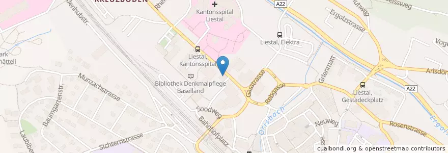 Mapa de ubicacion de Restaurant Falken en Switzerland, Basel-Landschaft, Bezirk Liestal, Liestal.