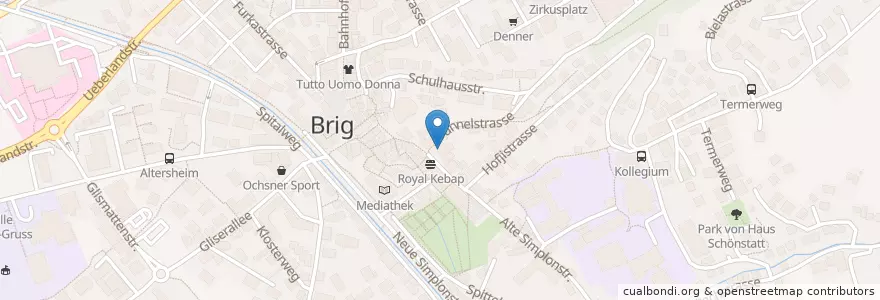 Mapa de ubicacion de Pizzeria de la place en Schweiz/Suisse/Svizzera/Svizra, Valais/Wallis, Brig, Brig-Glis.