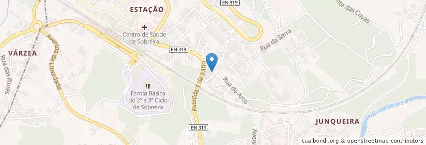 Mapa de ubicacion de Café Variante en البرتغال, المنطقة الشمالية (البرتغال), Área Metropolitana Do Porto, بورتو, Paredes, Sobreira.