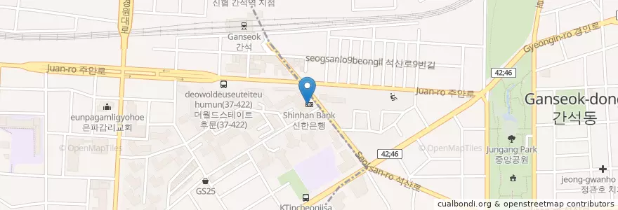 Mapa de ubicacion de 신한은행 en Güney Kore, 인천, 남동구, 간석동.