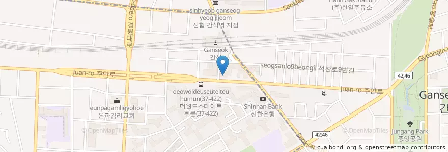 Mapa de ubicacion de 카페 쉼 en Coreia Do Sul, 인천, 미추홀구, 남동구, 간석동.