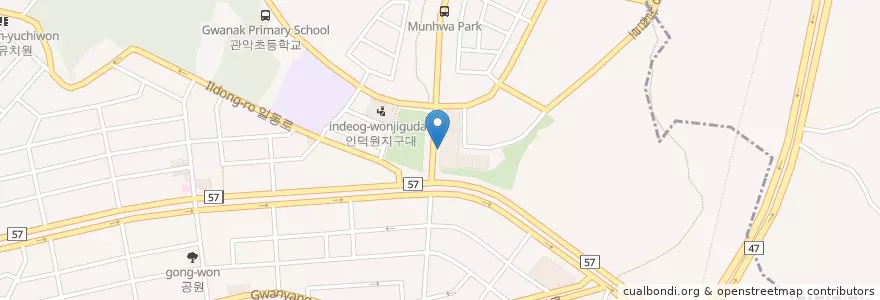 Mapa de ubicacion de 옵티마 건강약국 en 대한민국, 경기도, 안양시, 동안구, 관양동.