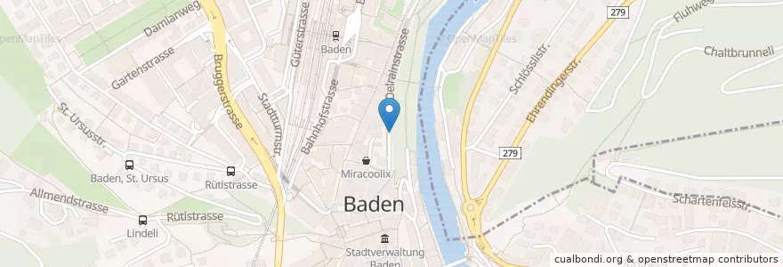 Mapa de ubicacion de Oelrainstrasse en 스위스, Aargau, Bezirk Baden, Baden.