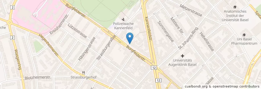 Mapa de ubicacion de Kannenfeld en Suiza, Basilea-Ciudad, Basilea.