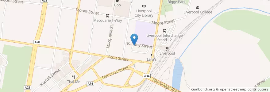 Mapa de ubicacion de Grande Coffee House en Australia, New South Wales, Liverpool City Council, Sydney.