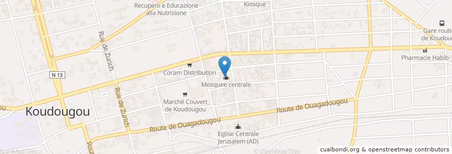 Mapa de ubicacion de Mosquee centrale en 布基纳法索, Centre-Ouest, Boulkiemdé, Koudougou, Koudougou.