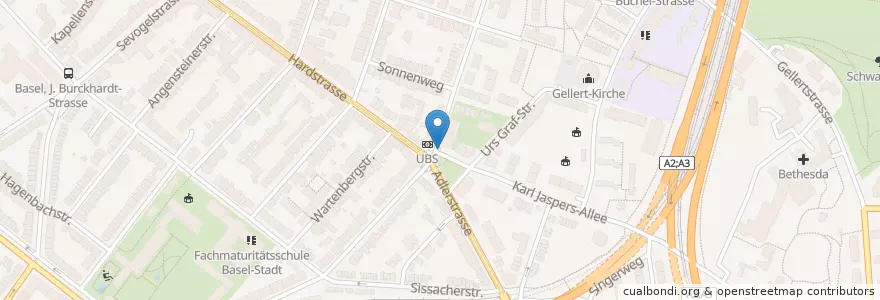 Mapa de ubicacion de Gellert en Zwitserland, Bazel-Stad, Bazel.