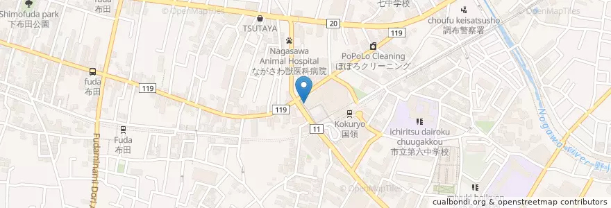 Mapa de ubicacion de 1-1 en ژاپن, 東京都, 調布市.