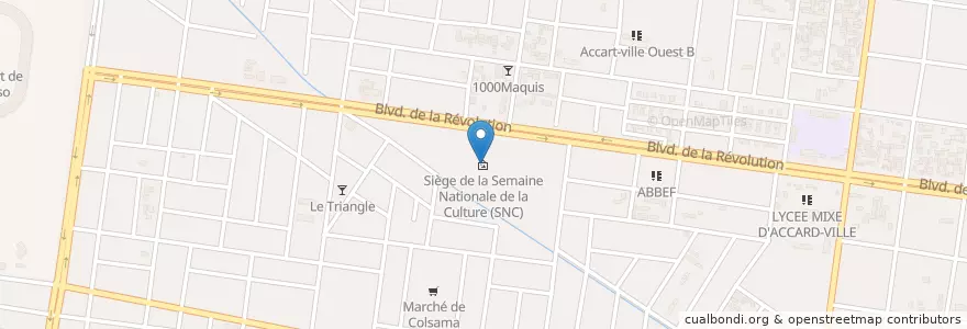Mapa de ubicacion de Siège de la Semaine Nationale de la Culture (SNC) en Burkina Faso, Hauts-Bassins, Houet.