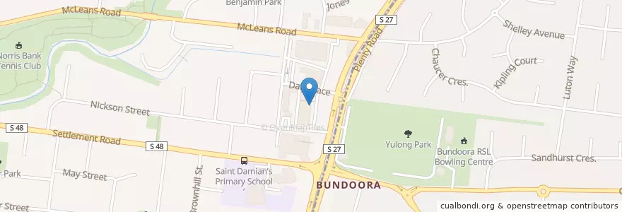 Mapa de ubicacion de Bundoora Post Office en أستراليا, ولاية فيكتوريا, City Of Whittlesea.