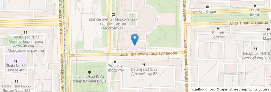 Mapa de ubicacion de Санкт-Петербург en Russie, District Fédéral Du Nord-Ouest, Oblast De Léningrad, Saint-Pétersbourg, Московский Район, Округ Звёздное.