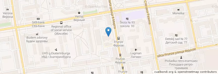 Mapa de ubicacion de Театр балета «Щелкунчик» en ロシア, ウラル連邦管区, スヴェルドロフスク州, エカテリンブルク管区.