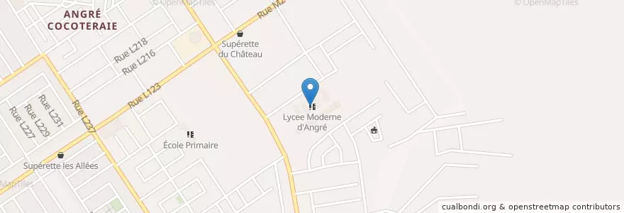 Mapa de ubicacion de Lycee Moderne d'Angré en ساحل العاج, أبيدجان, Cocody.