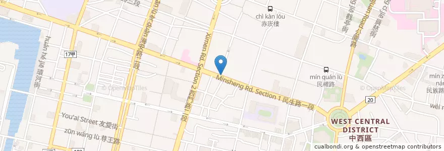 Mapa de ubicacion de 紅太陽 en Tayvan, 臺南市, 中西區.