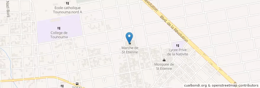 Mapa de ubicacion de Marche de St Etienne en بوركينا فاسو, ارتفاع أحواض, Houet.
