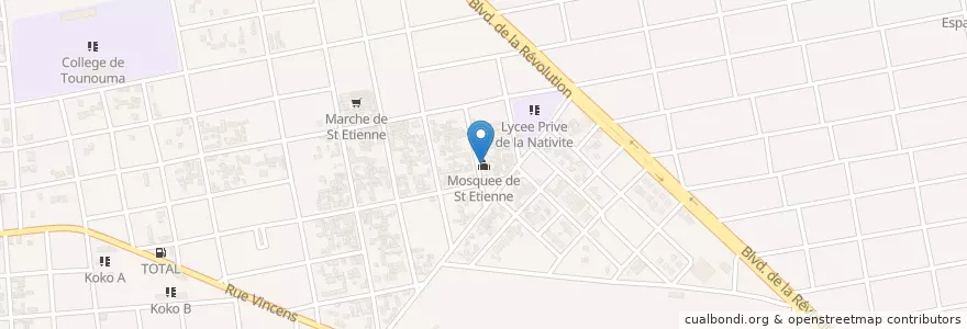 Mapa de ubicacion de Mosquee de St Etienne en Burkina Faso, Hauts-Bassins, Houet.