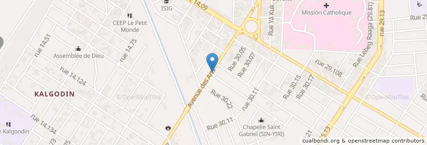 Mapa de ubicacion de Adam Mandela en ブルキナファソ, Centre, Kadiogo, ワガドゥグー.