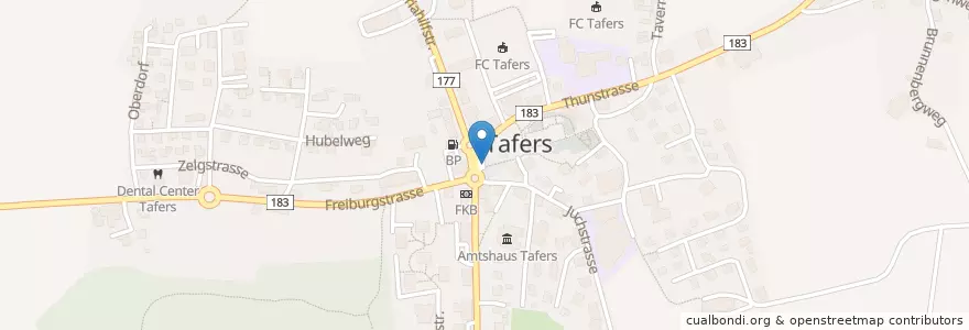 Mapa de ubicacion de Tafers, Dorf en スイス, Fribourg/Freiburg, Sensebezirk, Tafers.