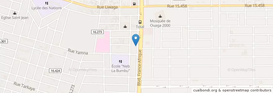 Mapa de ubicacion de Café Nongzanga en Burkina Faso, Centre, Kadiogo, Ouagadougou.
