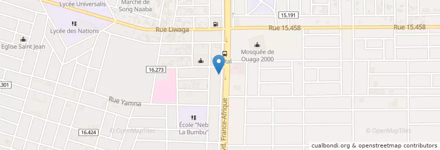 Mapa de ubicacion de Maquus Petit Café de Rom en ブルキナファソ, Centre, Kadiogo, ワガドゥグー.