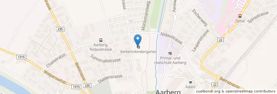 Mapa de ubicacion de Verkehrskindergarten en Suisse, Berne, Verwaltungsregion Seeland, Verwaltungskreis Seeland, Aarberg.