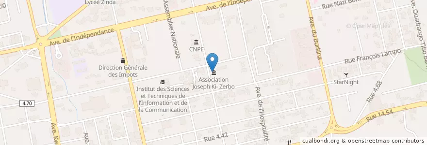 Mapa de ubicacion de Association Joseph Ki- Zerbo en بوركينا فاسو, الأوسط, Kadiogo, واغادوغو.