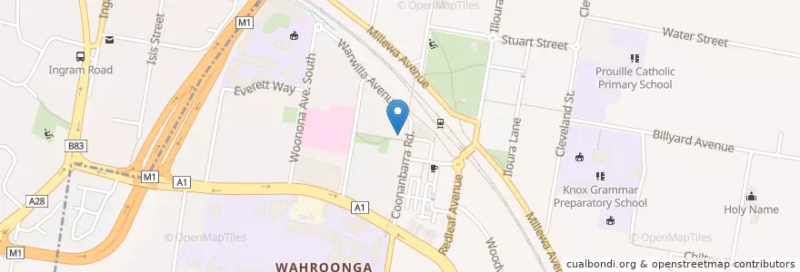 Mapa de ubicacion de Wahroonga Post Office en Australia, Nueva Gales Del Sur, Sydney, Ku-Ring-Gai Council.