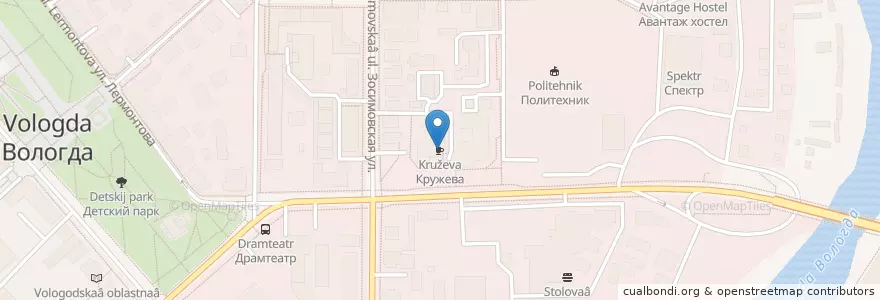 Mapa de ubicacion de Кружева en Rusia, Северо-Западный Федеральный Округ, Óblast De Vólogda, Вологодский Район, Городской Округ Вологда.