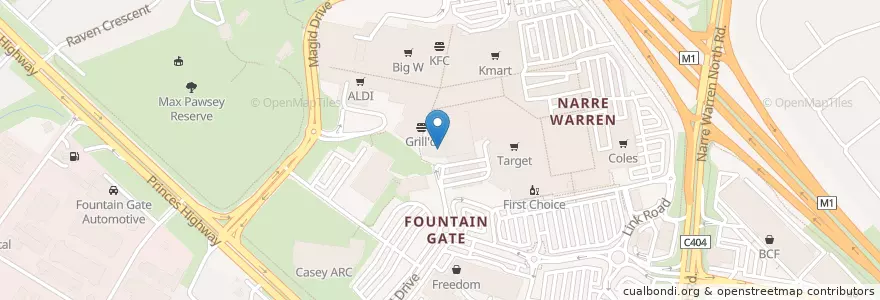 Mapa de ubicacion de Fountain Gate Hotel en Australie, Victoria, City Of Casey.