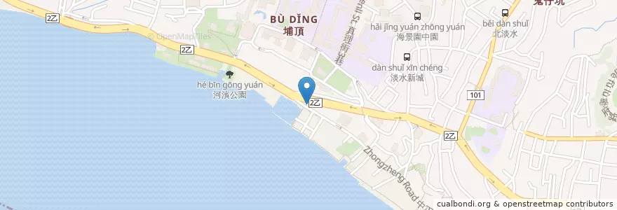 Mapa de ubicacion de 番茄醬美式風味餐廳 en تایوان, 新北市, 淡水區.