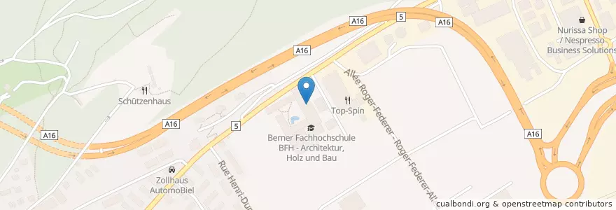 Mapa de ubicacion de Berner Fachhochschule BFH - Architektur, Holz und Bau en 스위스, 베른, Verwaltungsregion Seeland, Verwaltungskreis Biel/Bienne, Biel/Bienne.