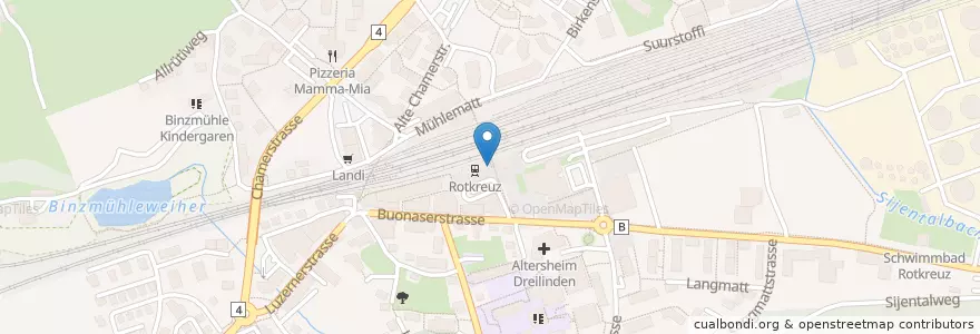 Mapa de ubicacion de Geldautomat Raiffeisenbank en Schweiz/Suisse/Svizzera/Svizra, Zug, Risch-Rotkreuz.