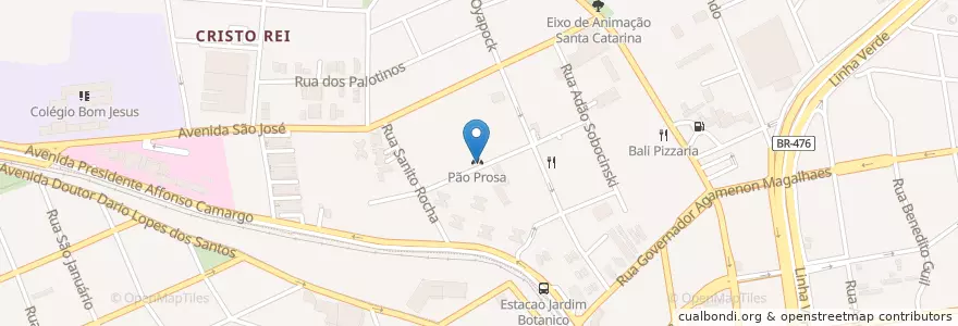 Mapa de ubicacion de Bicicletário Pao Prosa en Brazilië, Regio Zuid, Paraná, Região Geográfica Intermediária De Curitiba, Região Metropolitana De Curitiba, Microrregião De Curitiba, Curitiba.
