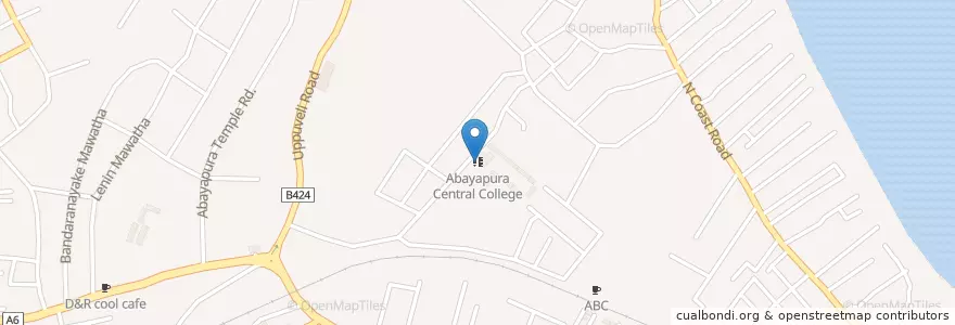Mapa de ubicacion de T/Abayapura Central College en Sri Lanka, கிழக்கு மாகாணம், තිරිකුණාමළය දිස්ත්‍රික්කය.