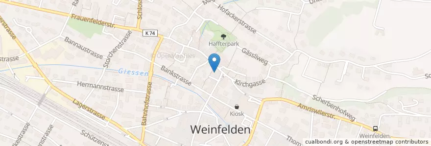 Mapa de ubicacion de Rathaus Weinfelden en Suiza, Turgovia, Bezirk Weinfelden, Weinfelden.