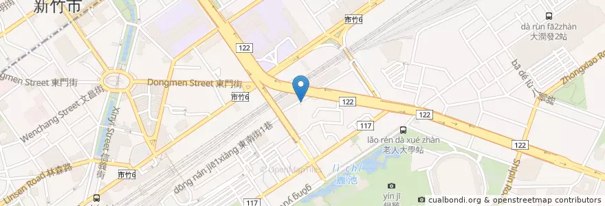Mapa de ubicacion de 麥園紅牛牛排館 en تایوان, 臺灣省, سینچو, 東區.