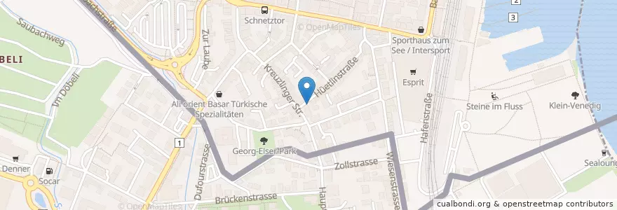 Mapa de ubicacion de Zum Pfannkuchen en Alemania, Baden-Wurtemberg, Bezirk Kreuzlingen, Regierungsbezirk Freiburg, Landkreis Konstanz, Kreuzlingen, Verwaltungsgemeinschaft Konstanz, Konstanz.