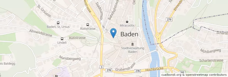 Mapa de ubicacion de Appunto en Suiza, Aargau, Bezirk Baden, Baden.