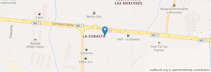 Mapa de ubicacion de Banco Lafise Bancentro en ニカラグア, マナグア県, Managua (Municipio).