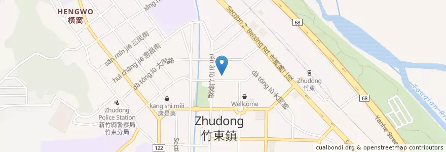 Mapa de ubicacion de 素食炸菜 en Taiwan, 臺灣省, 新竹縣, 竹東鎮.